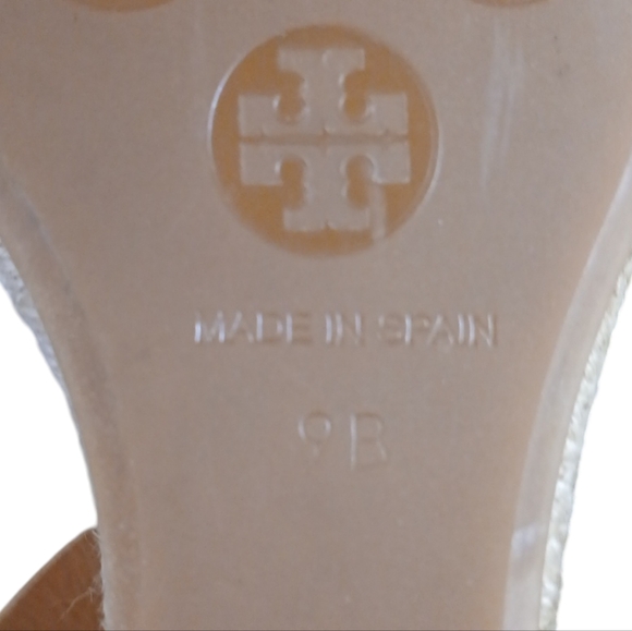 Tory Burch Gold/Brown Platform Canvas Bima Espadrille Wedge Sandals size 9 - Picture 10 of 12